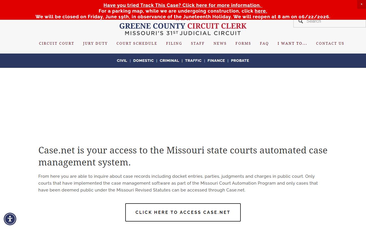 Greene County court records after jail arrest Case.net workflow
