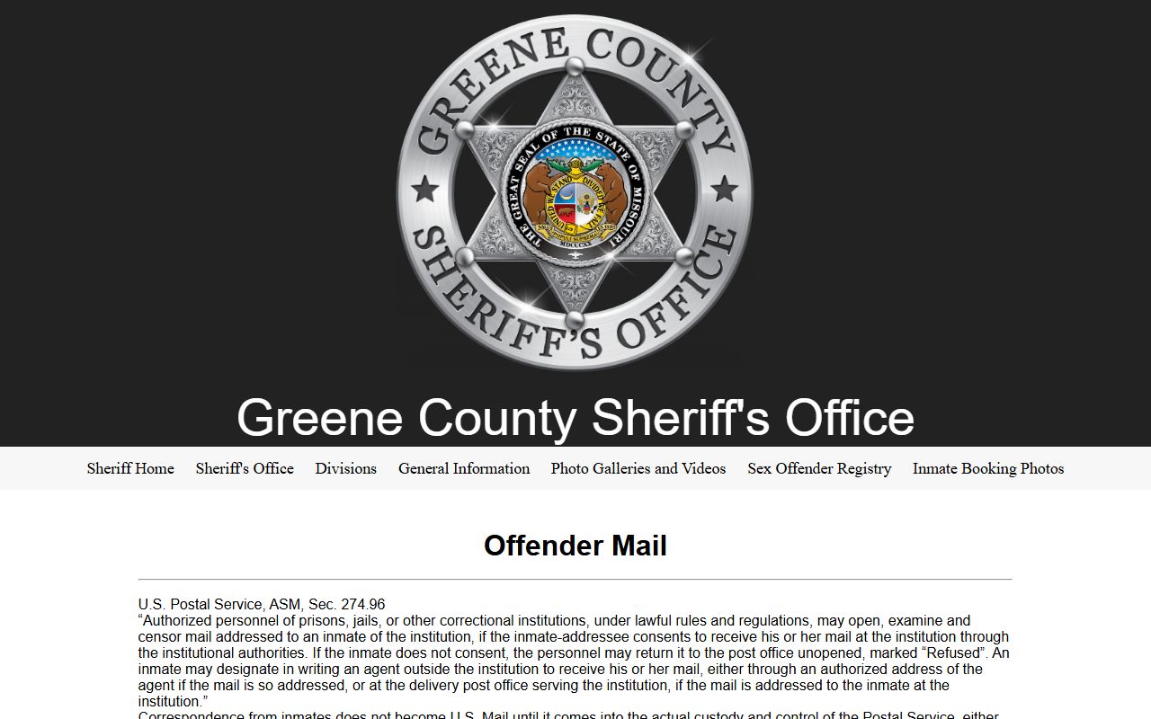 Greene County Jail offender mail rules and scanned personal mail