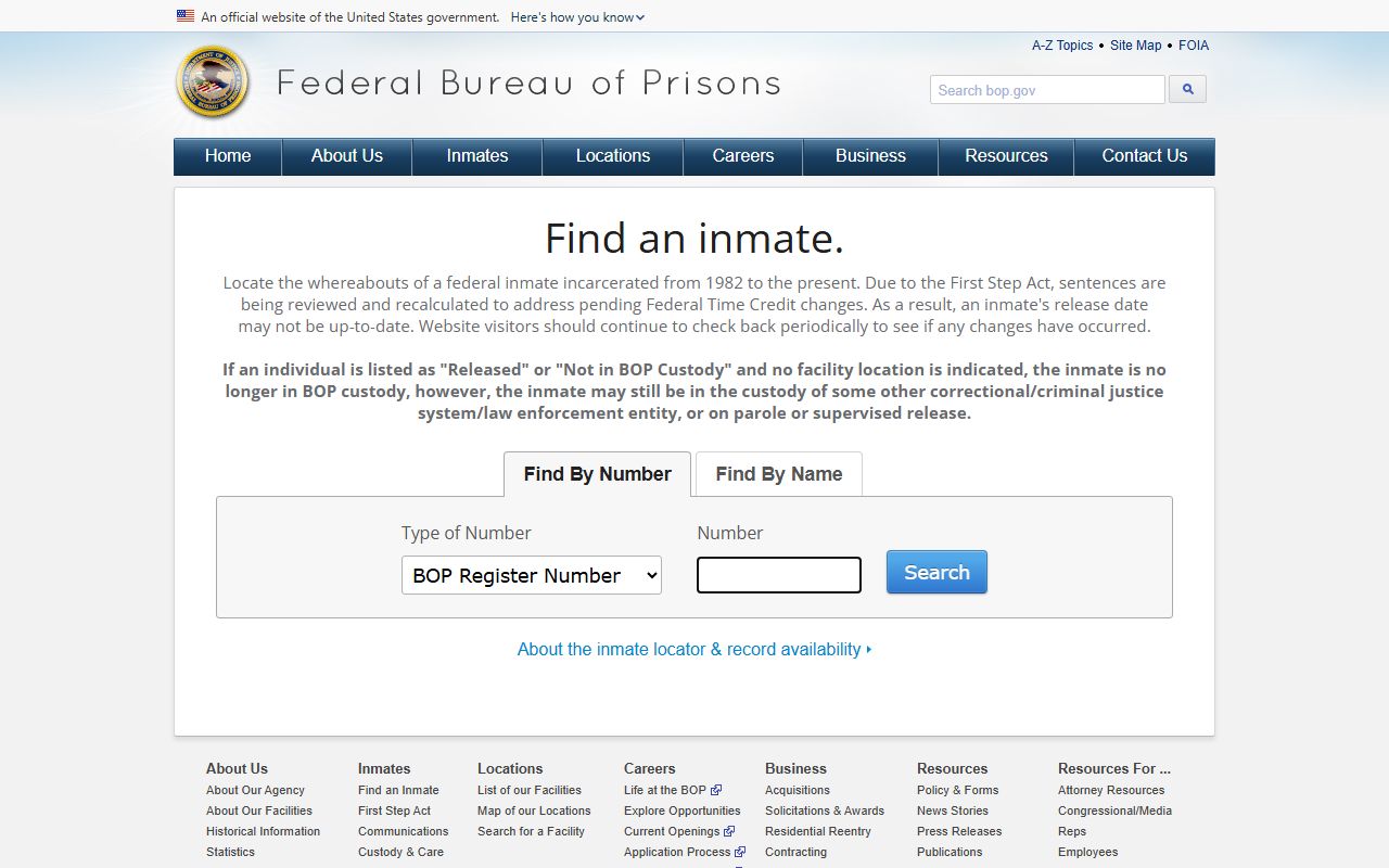 BOP Inmate Locator fields for Medical Center for Federal Prisoners Springfield inmate lookup